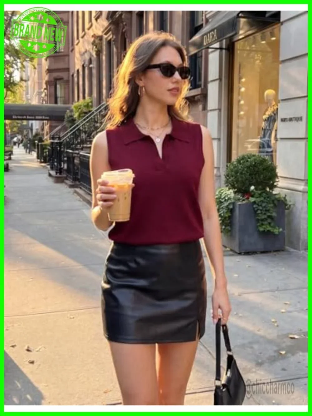 Sleeveless V-Neck Polo Sweater Lightweight Ribbed Knit Top